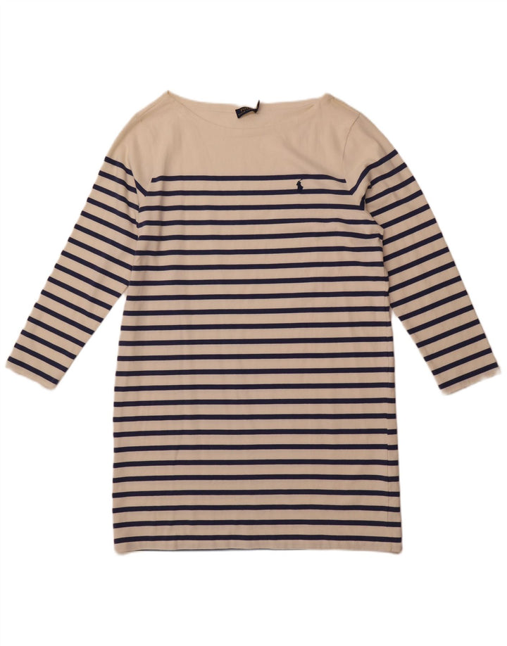 POLO RALPH LAUREN Damska sukienka T-shirtowa z długim rękawem UK 18 XL w białe paski