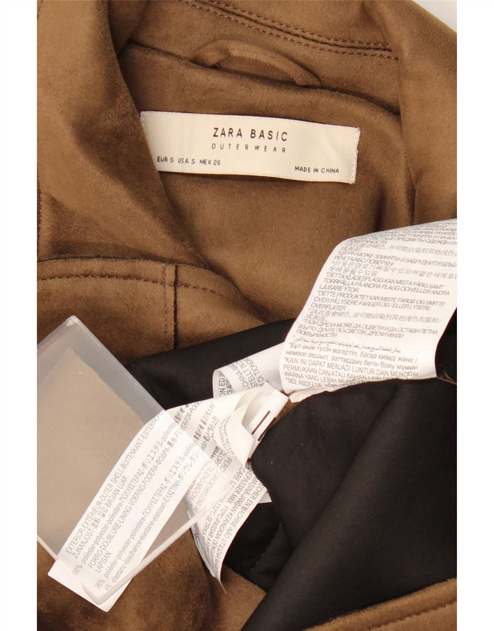 Damska kurtka motocyklowa ZARA Crop ze sztucznej skóry UK 10, mała, brązowa, poliester