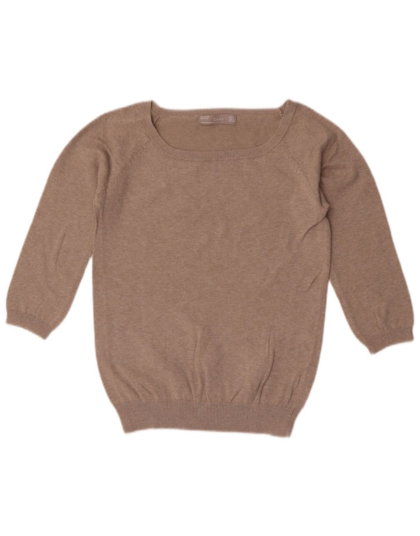 Damski sweter Zara z rękawami 3/4 i dekoltem w łódkę, UK 12, średnioszary, bawełniany