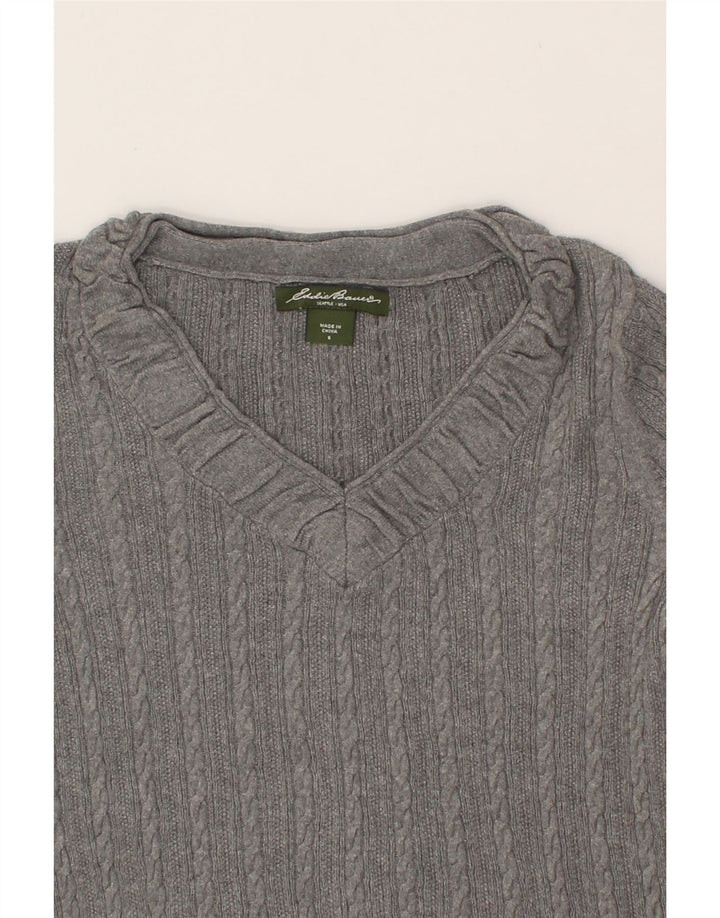 EDDIE BAUER Womens V-Neck Jumper Sweater UK 10 Small Grey Cotton Vintage Eddie Bauer and Second-Hand Eddie Bauer from Messina Hembry 