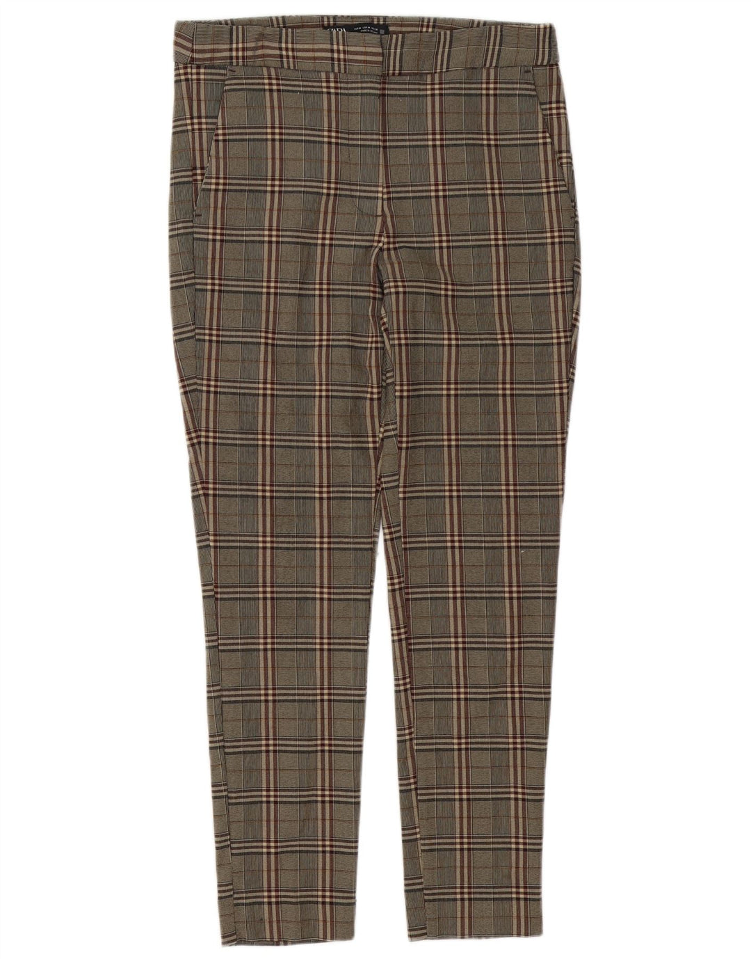 Spodnie damskie Zara Slim Chino, średnie W28 L27, brązowa kratka
