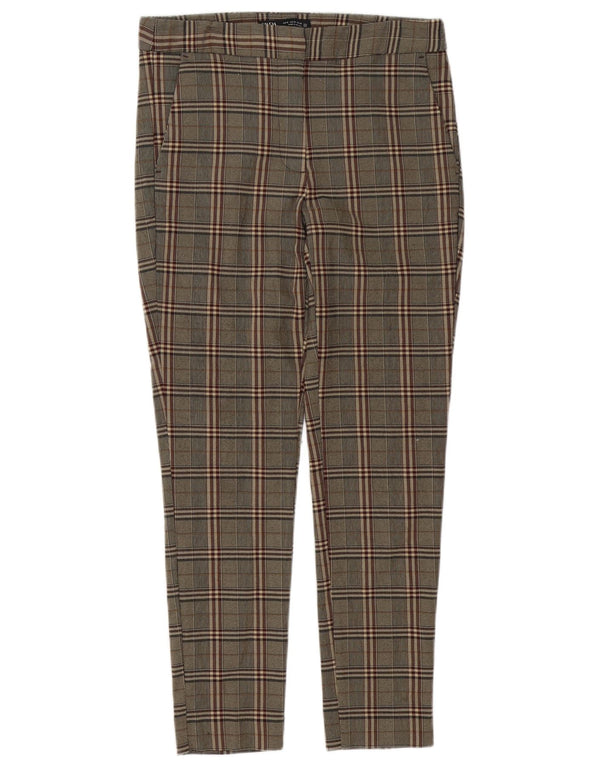 Spodnie damskie Zara Slim Chino, średnie W28 L27, brązowa kratka
