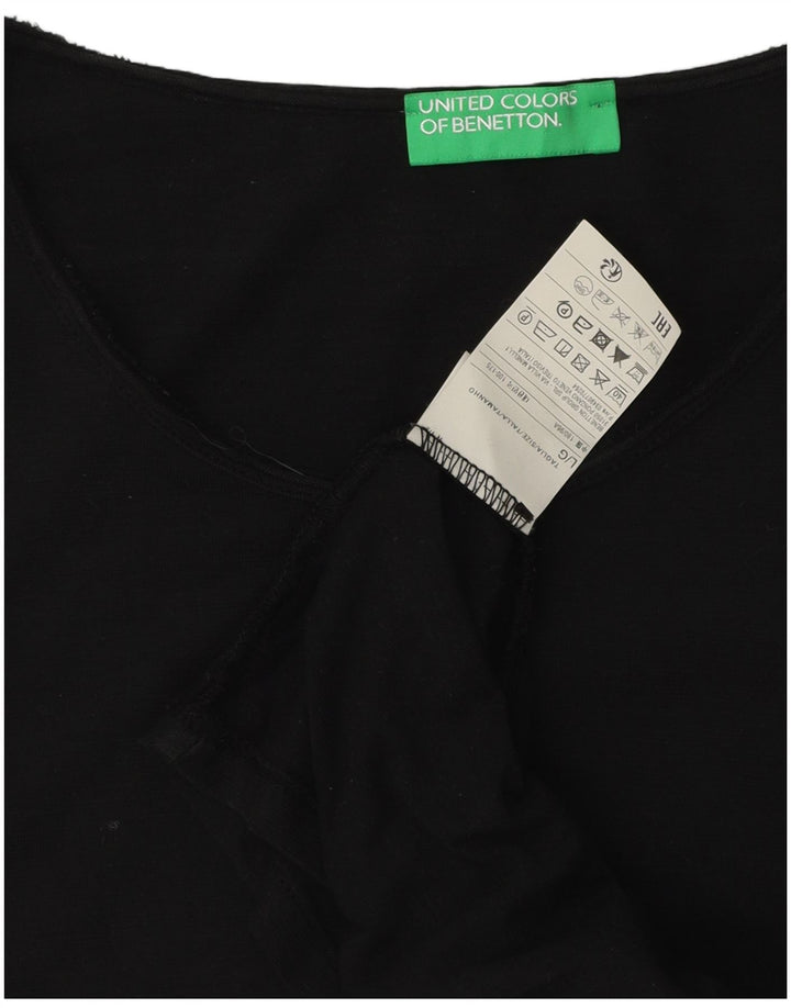 Męski top Benetton z długim rękawem, duży, czarny, bawełniany