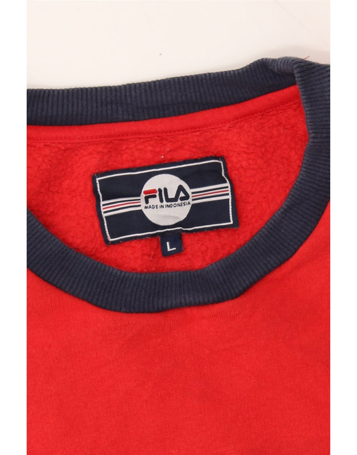 FILA Womens Graphic Sweatshirt Jumper UK 16 Large Red Cotton Vintage Fila and Second-Hand Fila from Messina Hembry 