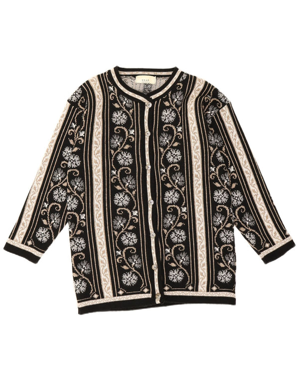 Sweter damski w stylu vintage, UK 16, duży, czarny, kwiatowy, syntetyczny