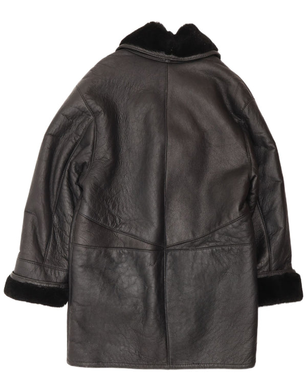 VINTAGE damski płaszcz oversize z owczej skóry UK 16, duży czarny