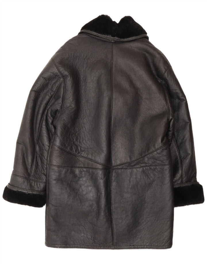 VINTAGE damski płaszcz oversize z owczej skóry UK 16, duży czarny