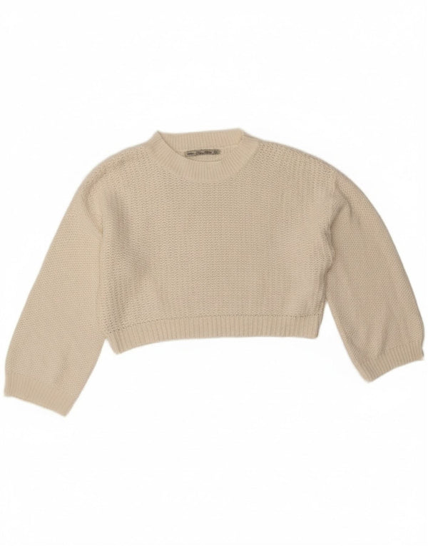 Damski sweter Zara Crop Loose Fit z okrągłym dekoltem UK 16, duży w kolorze złamanej bieli