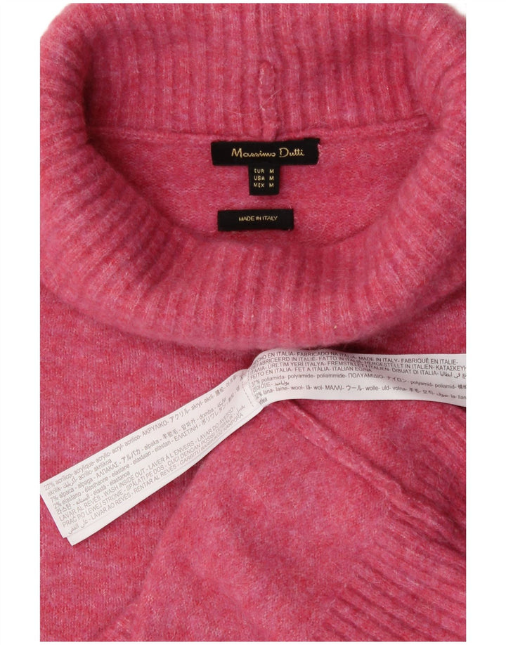 Sweter damski Massimo Dutti z wywijanym dekoltem UK 12, średni różowy poliamid