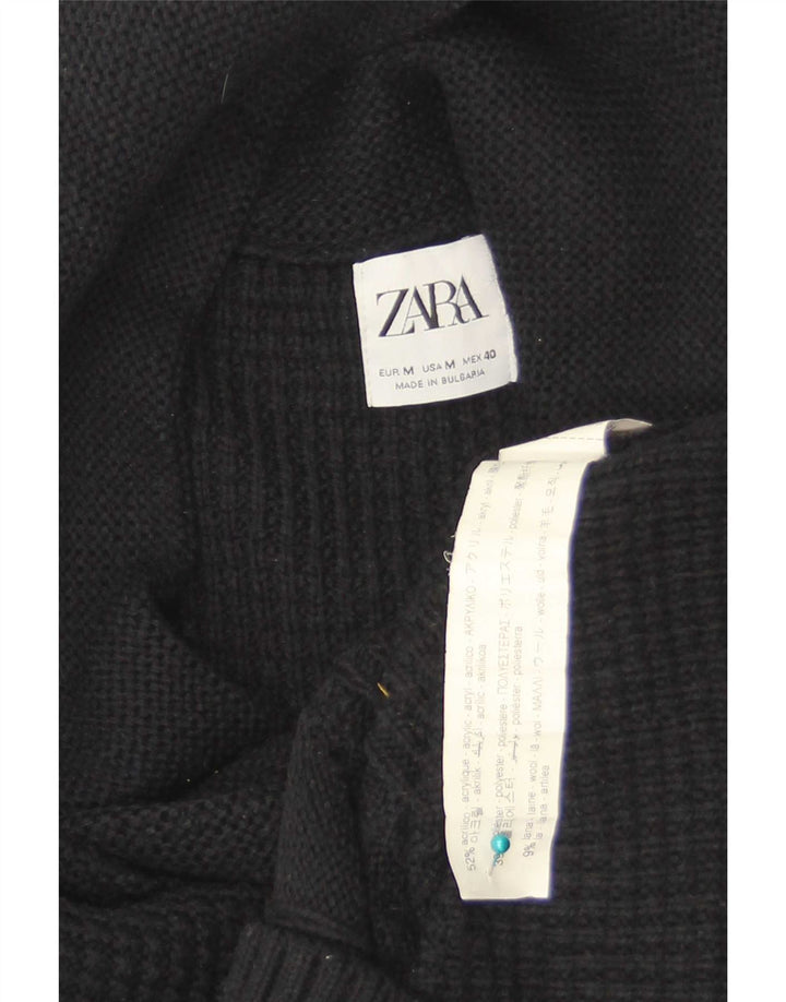 Męski sweter Zara z szalowym dekoltem, średni czarny akryl
