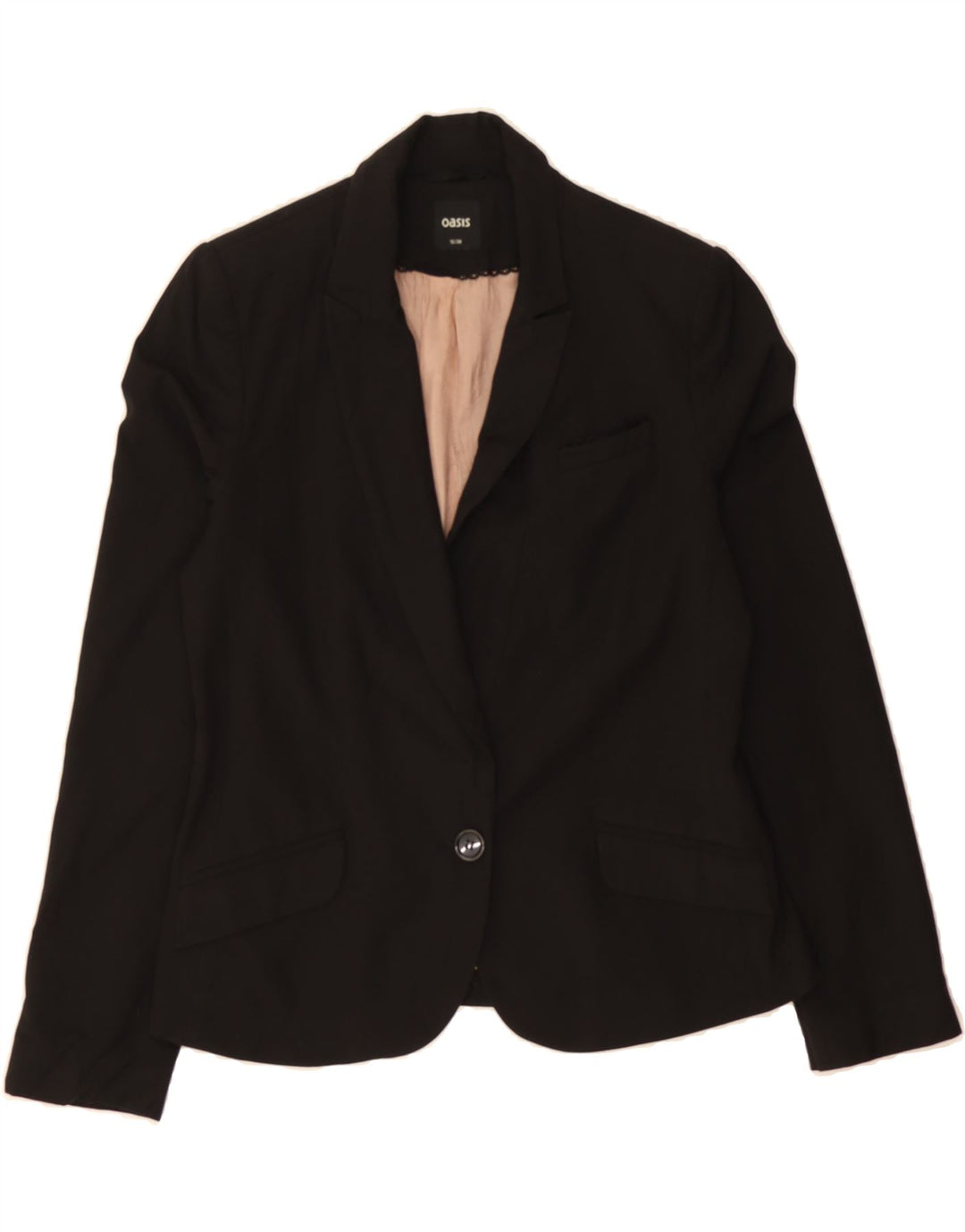 OASIS Womens 1 Button Blazer Jacket UK 12 Medium Black Polyester Vintage Oasis and Second-Hand Oasis from Messina Hembry 