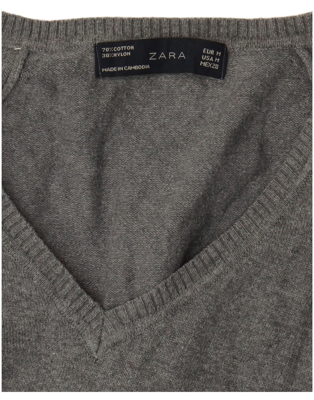 Sweter damski Zara z dekoltem w kształcie litery V, UK 12, średnioszary, bawełniany