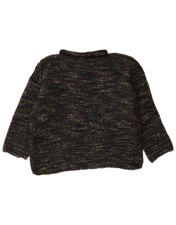 Sweter damski w stylu vintage z golfem UK 14, duży, granatowy, nakrapiany