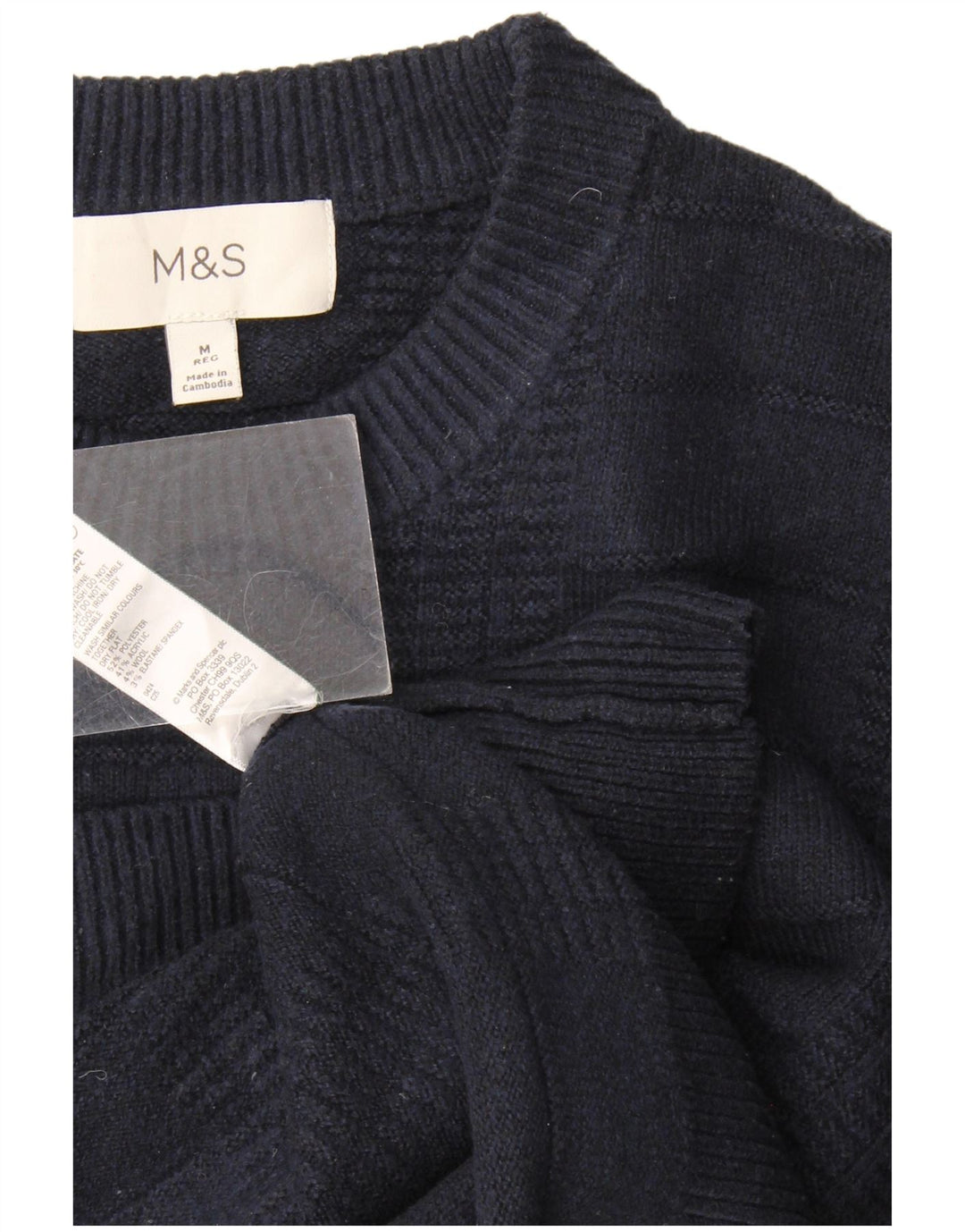 Marks & Spencer Męski sweter z okrągłym dekoltem, średni granatowy poliester