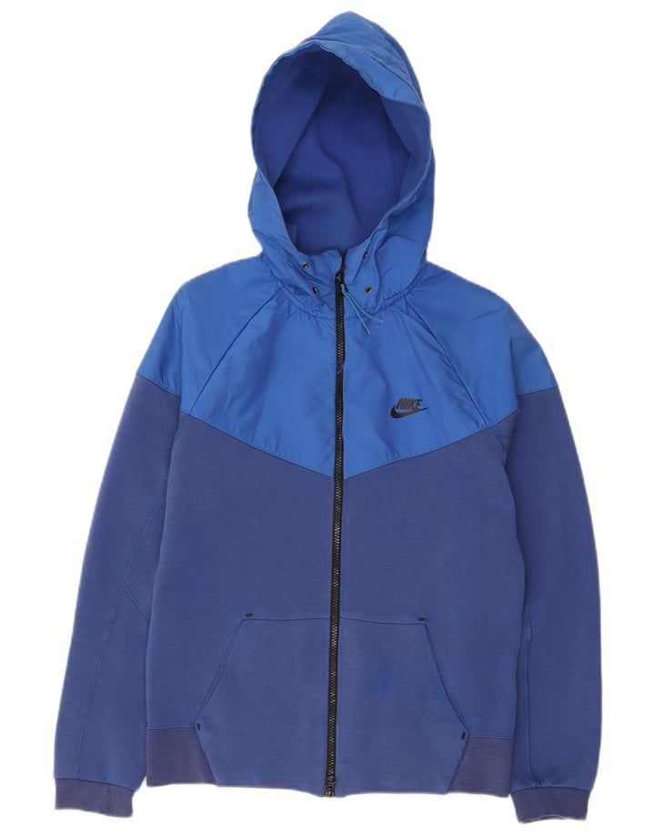 Męski sweter z kapturem i zamkiem błyskawicznym Nike, mały, niebieski, bawełniany z blokami kolorów