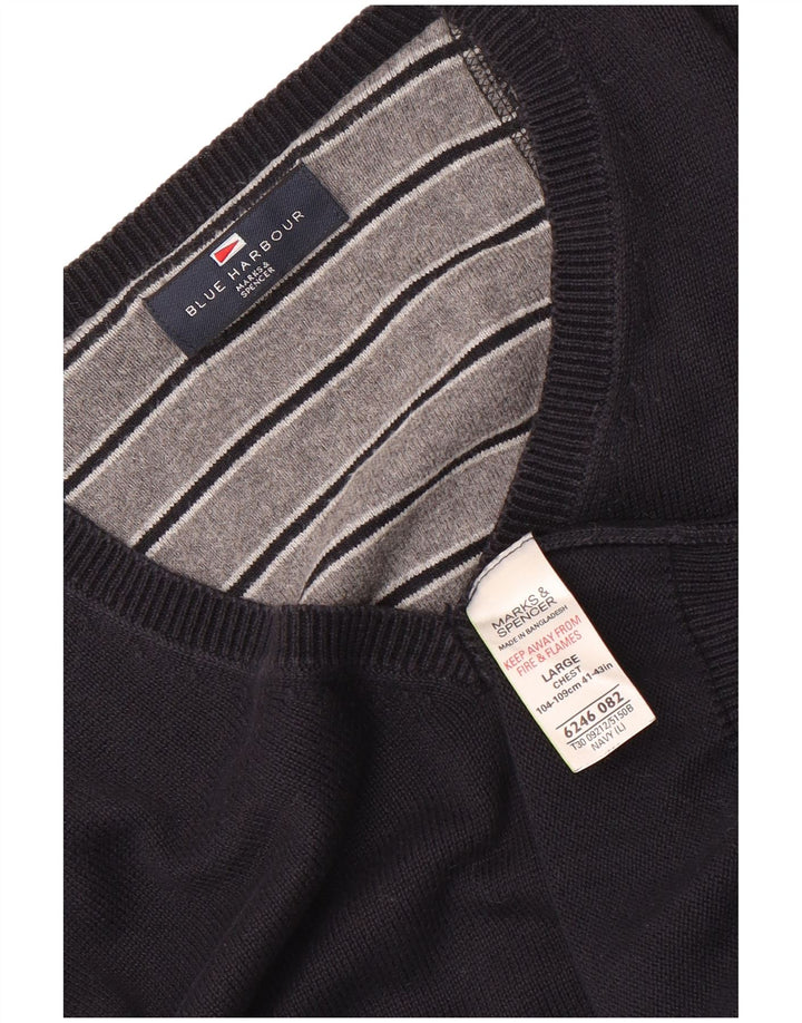 Męski sweter Marks & Spencer Blue Harbor z dekoltem w kształcie litery V, duży, granatowy