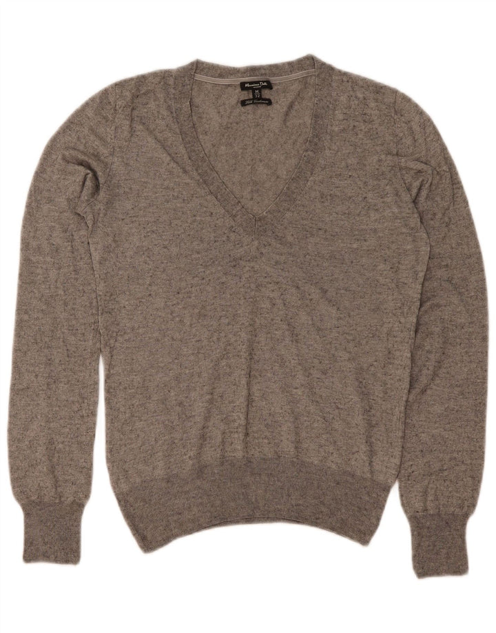Sweter damski Massimo Dutti z dekoltem w kształcie litery V, UK 12, średni szary jedwab