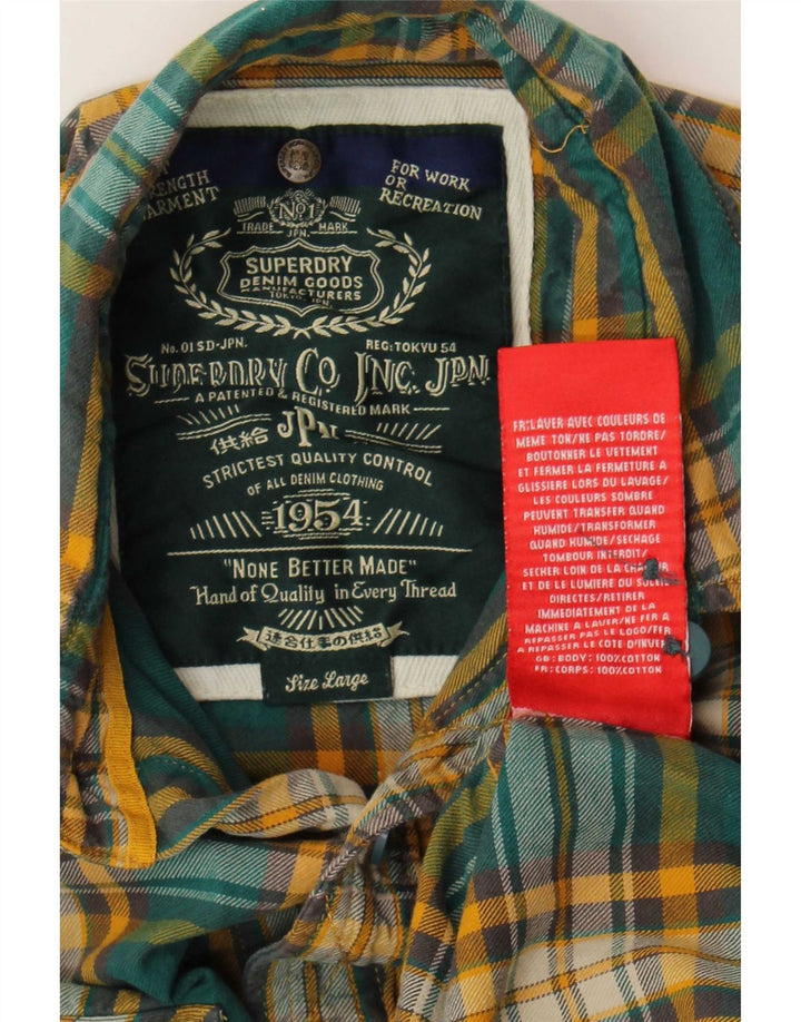 Męska koszula flanelowa Superdry, duża, bawełniana w zieloną kratkę