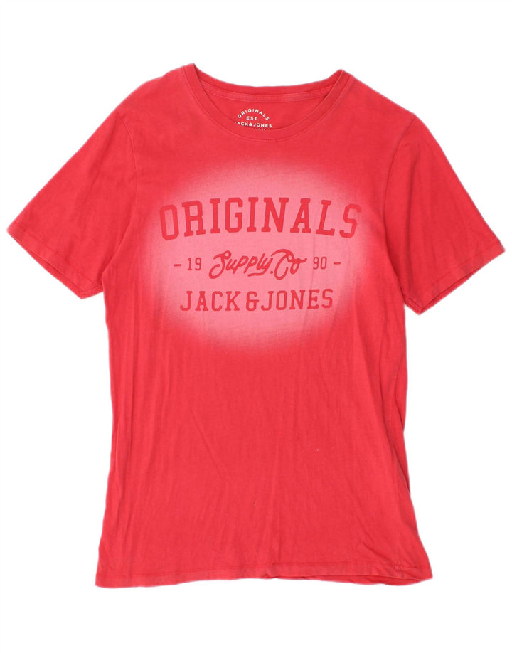 Męski T-shirt z grafiką Jack & Jones, mały, czerwony, bawełniany
