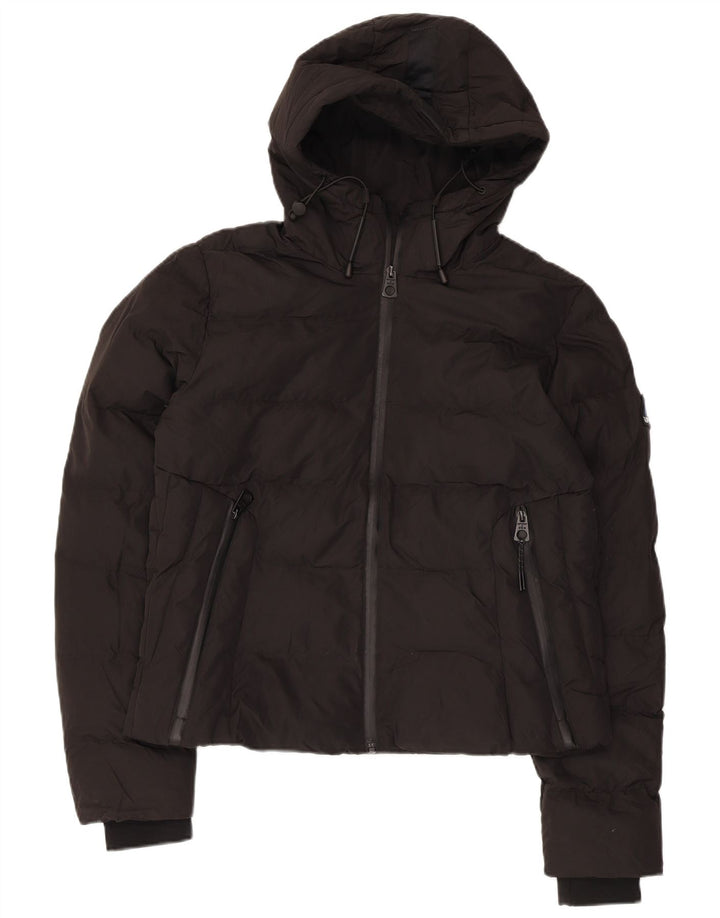 SUPERDRY Ocieplana kurtka damska z kapturem UK 12, średni czarny poliester