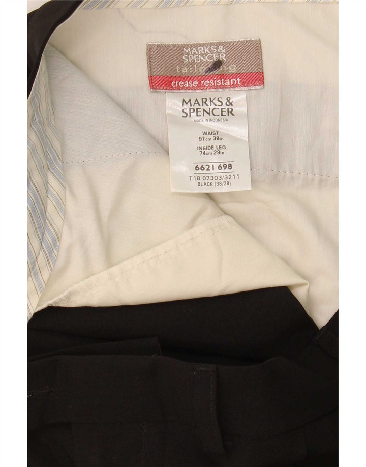 Męskie spodnie garniturowe Marks & Spencer W38 L29, czarny poliester