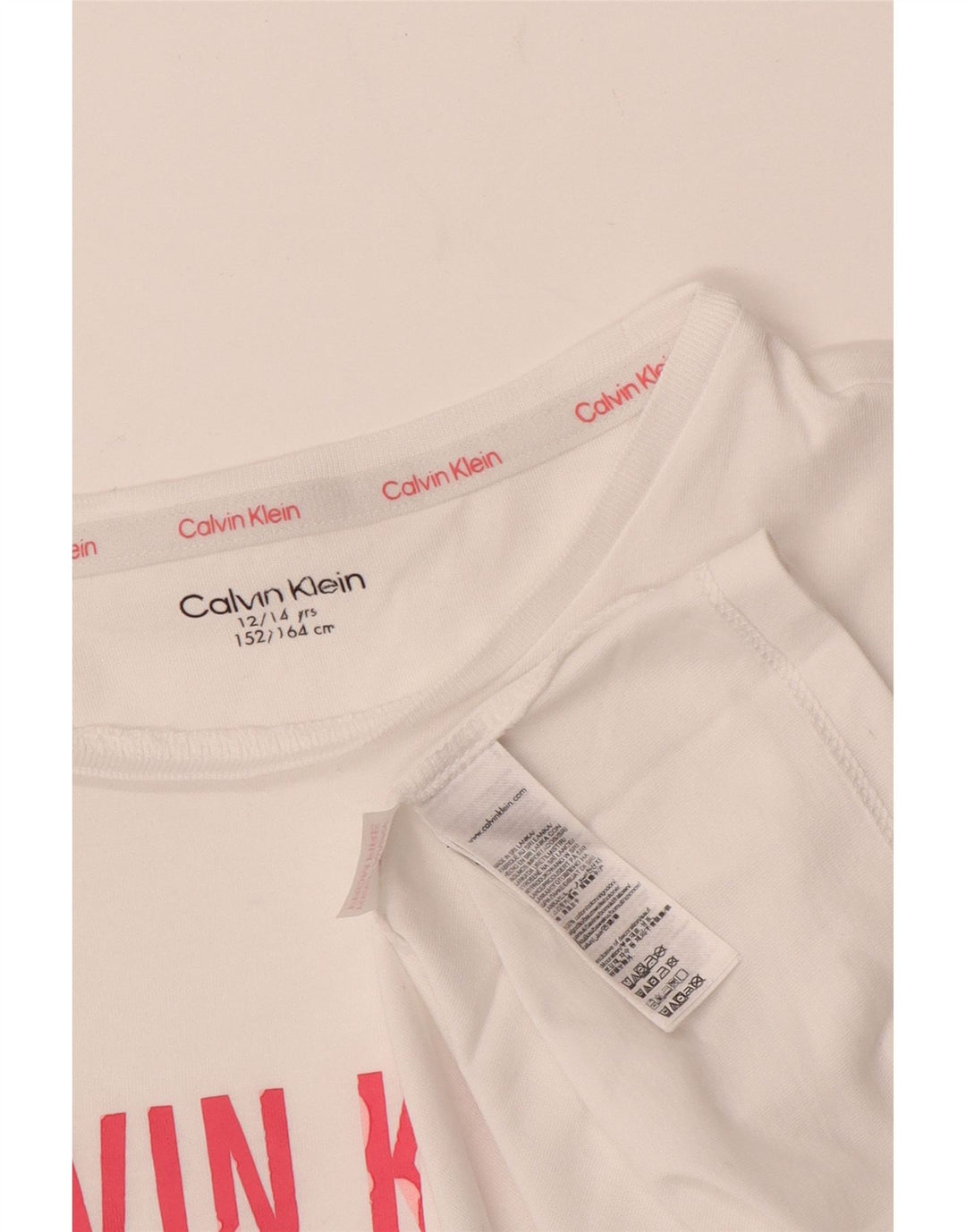 CALVIN KLEIN Dziewczęcy T-shirt z grafiką, 12-13 lat, biała bawełna