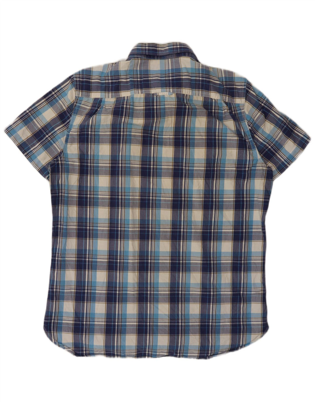 SUPERDRY Męska koszula z krótkim rękawem XL, niebieska kratka, bawełniana