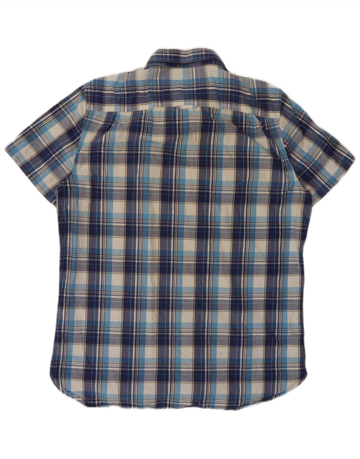 SUPERDRY Męska koszula z krótkim rękawem XL, niebieska kratka, bawełniana