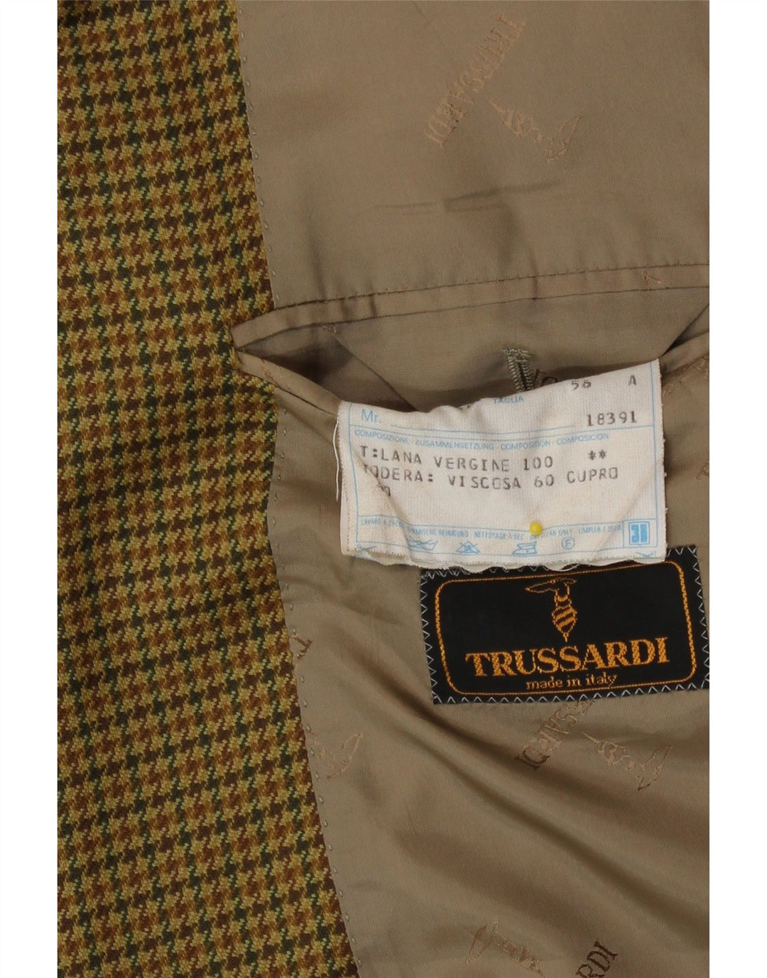 Męska marynarka zapinana na 2 guziki Trussardi IT 56 3XL Beżowa pepitka