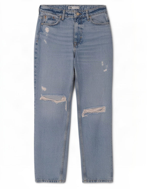 Damskie jeansy Zara w trudnej sytuacji, zwężane EU 34 2XS W24 L27, niebieska bawełna