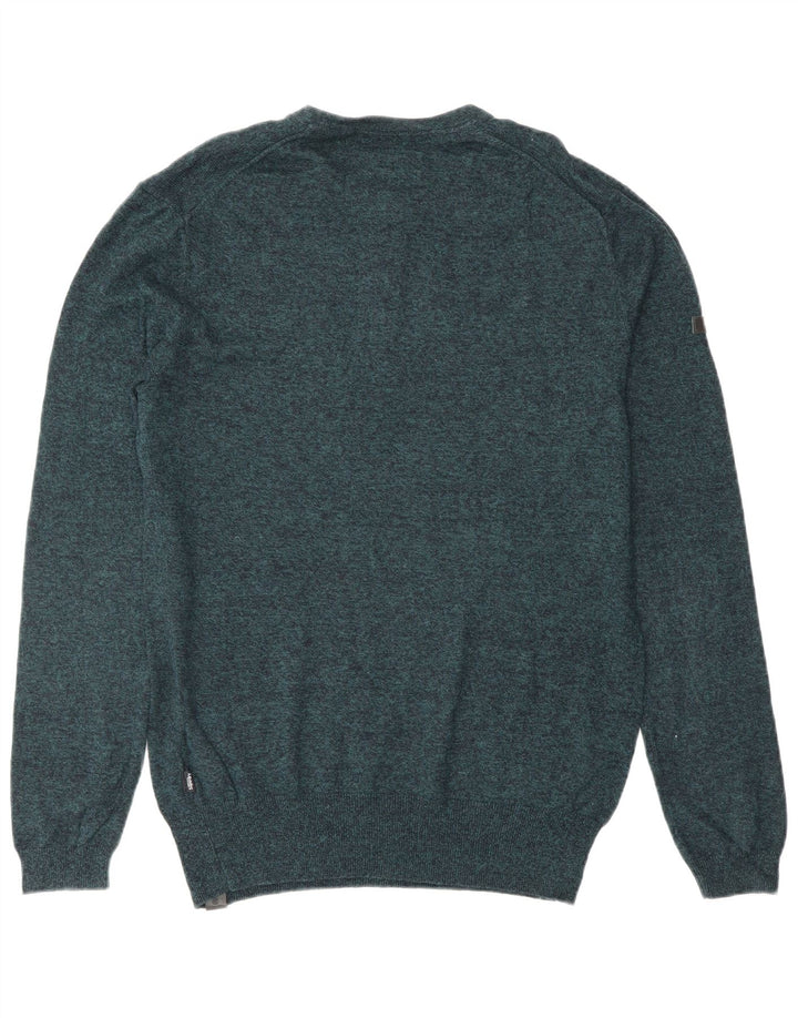 SUPERDRY Męski sweter z okrągłym dekoltem, mały, niebieski, bawełniany w cętki