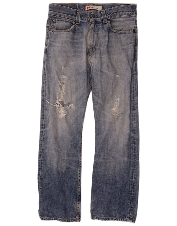 Męskie jeansy Levi's 506 w trudnej sytuacji, o standardowym kroju, proste, W31 L29, niebieska bawełna