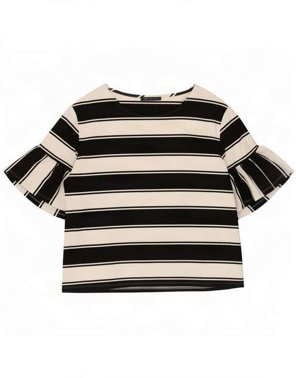 Marks & Spencer Damska bluzka z rękawem 3/4, UK 18 XL, czarna, bawełniana w paski