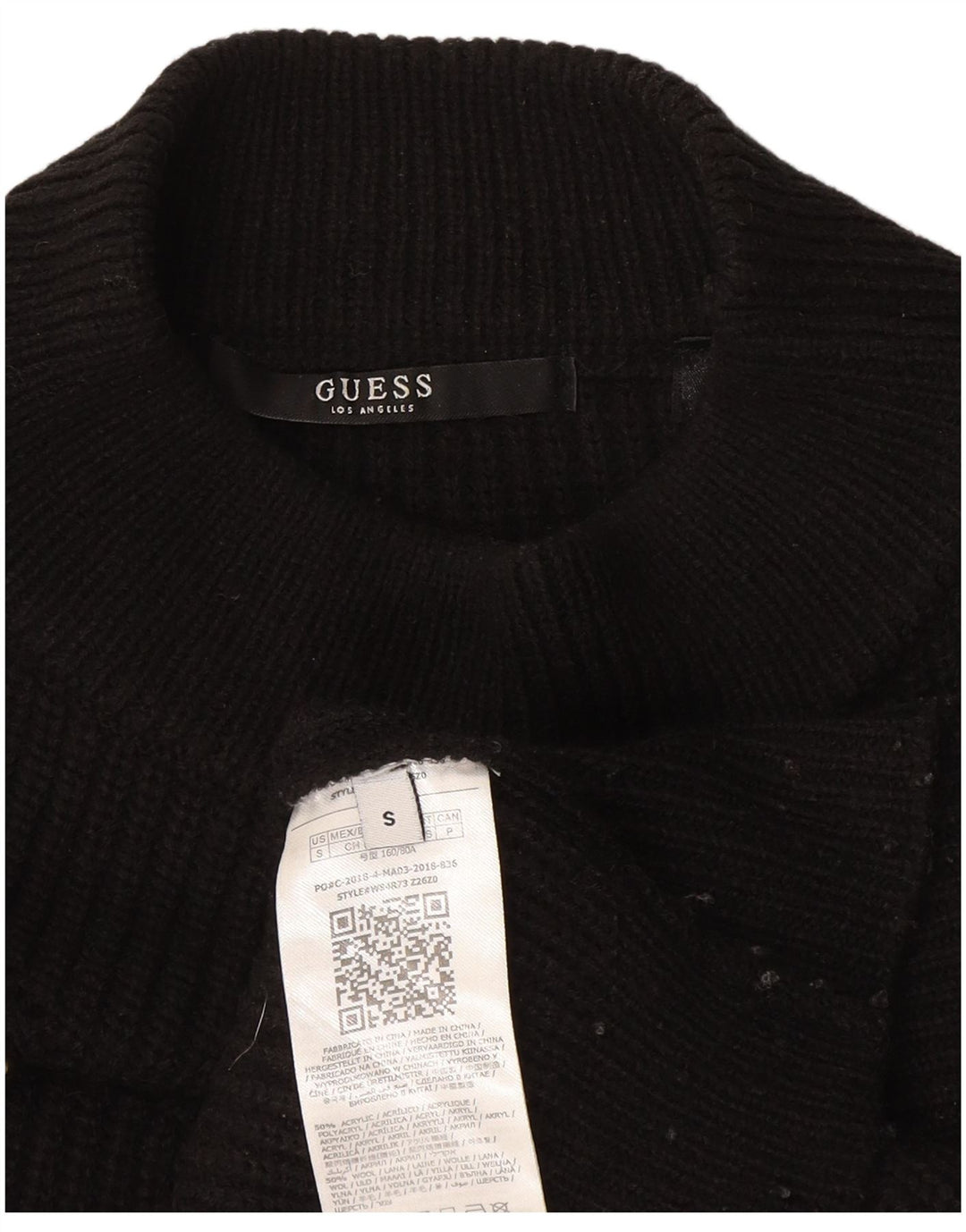 Damski sweter oversize z golfem Guess UK 10, mały, czarny akryl