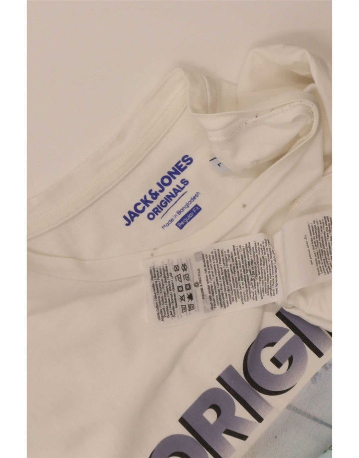 Męski T-shirt z grafiką Jack & Jones o regularnym kroju, duży, biały, bawełniany