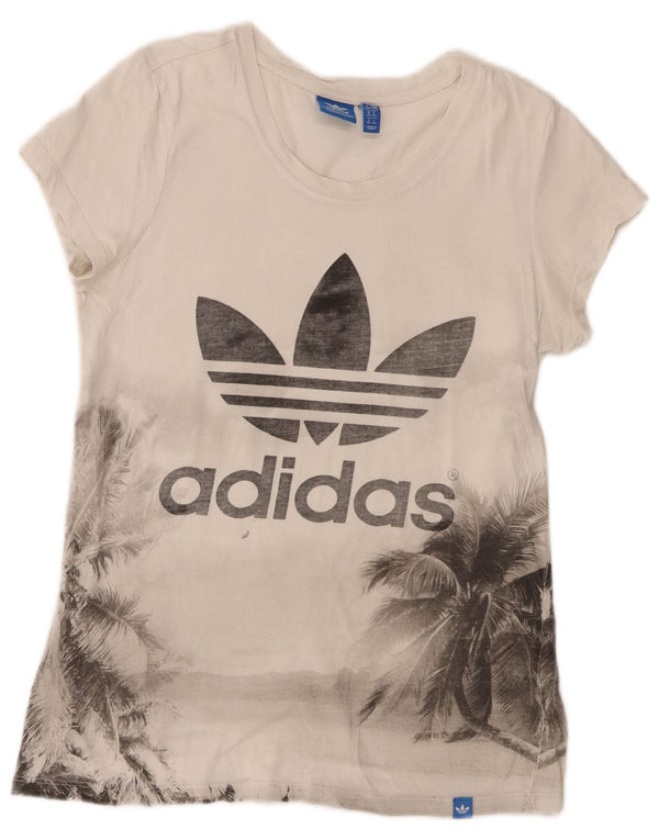 Damska koszulka graficzna Adidas Top UK 14 Średnia biała bawełniana w kwiaty