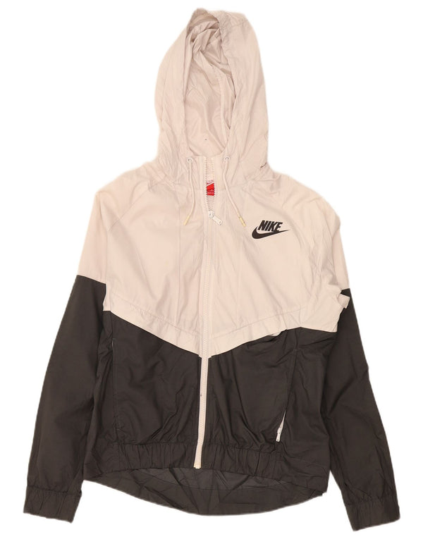 Nike Womens Hooded Tracksuit Top Jacket UK 14 Medium Off White Colourblock