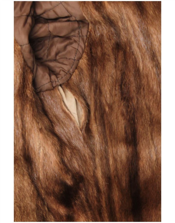 Vintage damski płaszcz skórzany z futrem UK 16, duży beż