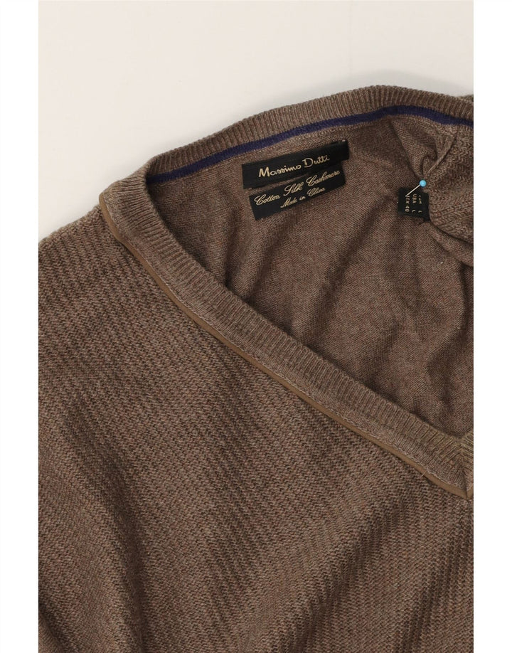 Męski sweter Massimo Dutti z dekoltem w kształcie litery V, duży, brązowy, bawełniany