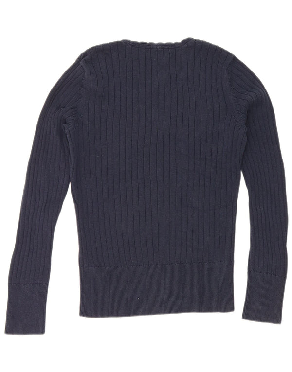 Sweter damski Tommy Hilfiger z dekoltem w kształcie litery V, UK 12, średni granatowy, bawełniany