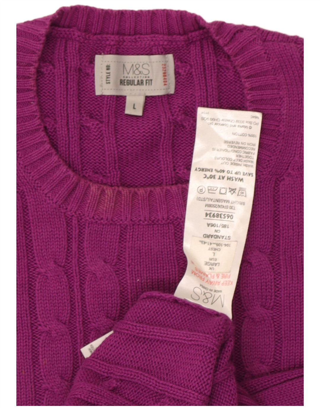 Marks & Spencer Męski sweter z okrągłym dekoltem, duży, fioletowy, bawełniany
