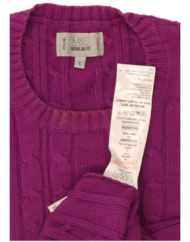 Marks & Spencer Męski sweter z okrągłym dekoltem, duży, fioletowy, bawełniany