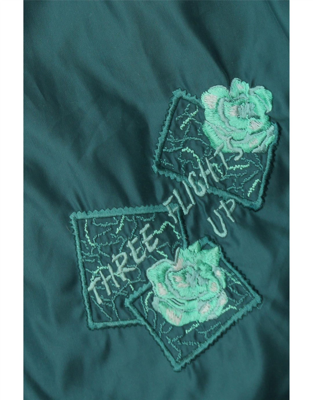 Damska dwustronna kurtka oversize VINTAGE z grafiką UK 16, duża turkusowa