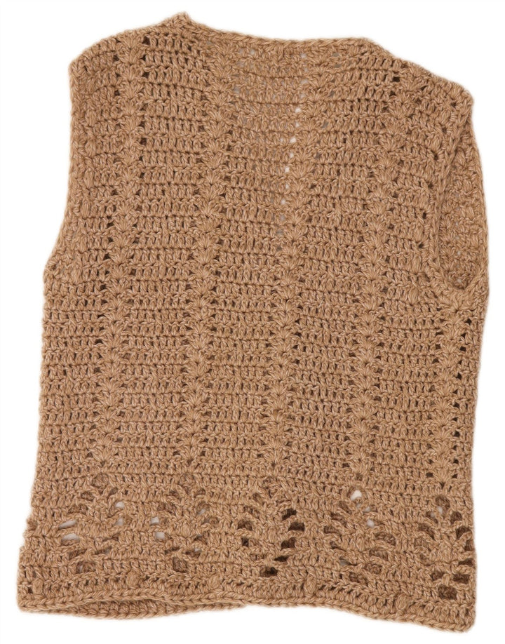 Damski sweter szydełkowy bez rękawów w stylu vintage, UK 14, duży, beżowy