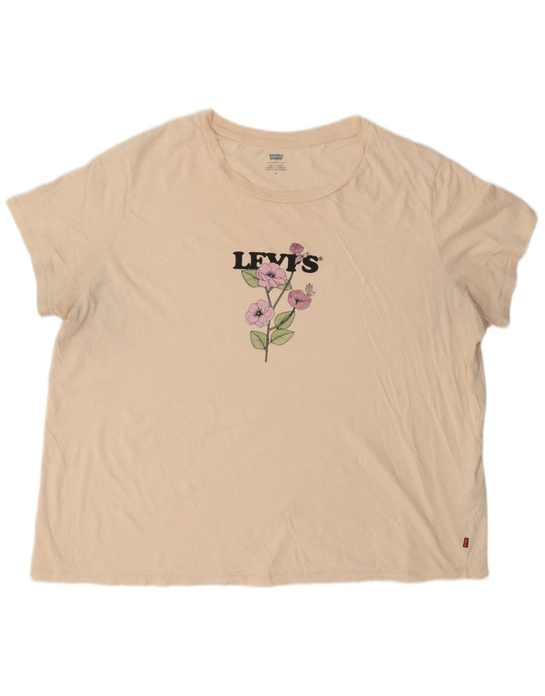 Damska koszulka z grafiką Levi's Top UK 22 3XL Off White Cotton