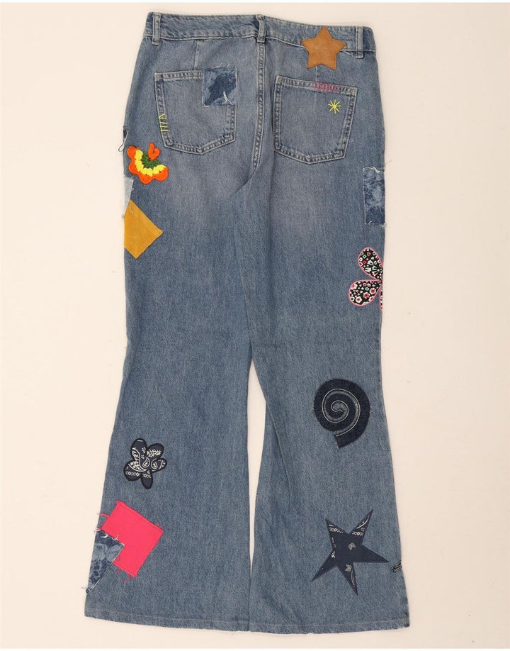 Desigual Damskie Rozkloszowane Dżinsy Duże W32 L30 Niebieskie Patchworkowe Bawełniane