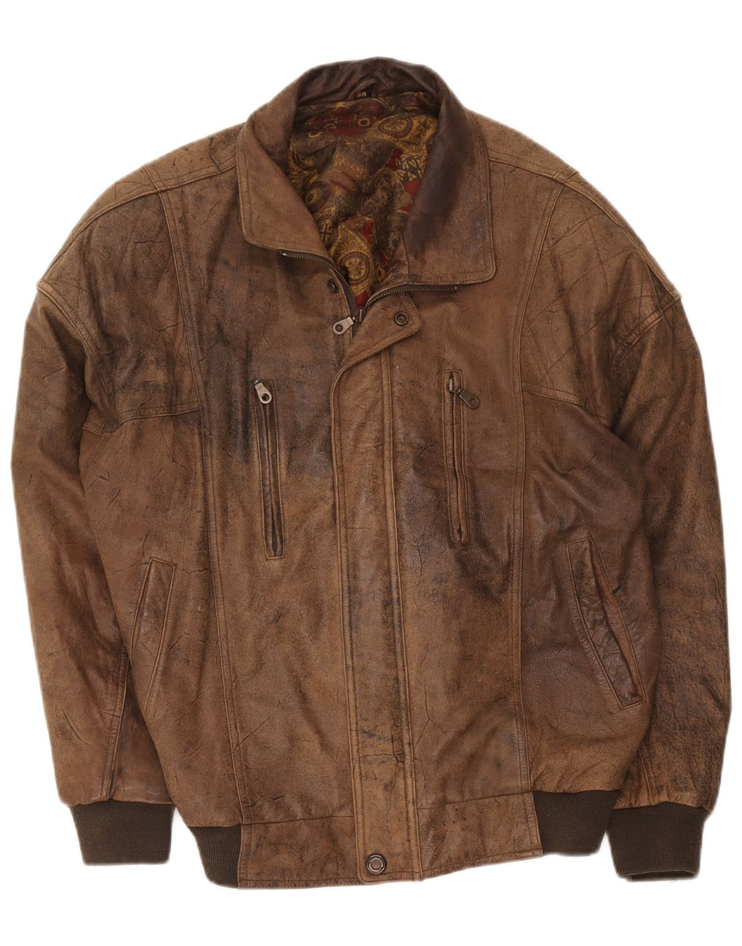Męska skórzana kurtka bomber w stylu vintage IT 54 2XL brązowa
