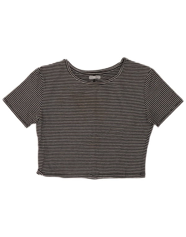 Damska koszulka Crop Top Zara UK 14, duża, czarna, bawełniana w paski