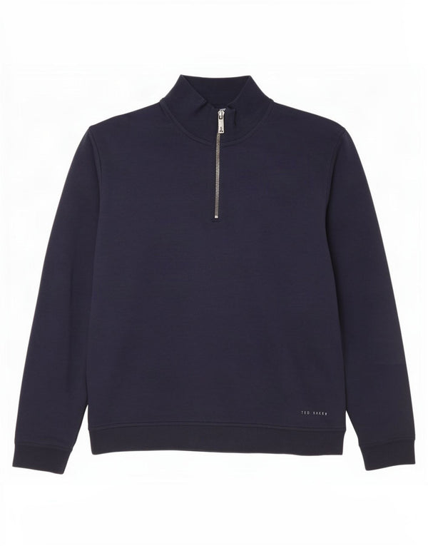 Ted Baker Mens Zip Neck Sweatshirt Jumper Size 3 Medium Navy Blue Cotton