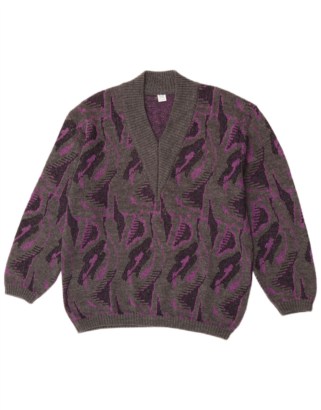 Damski sweter Rasica z abstrakcyjnym wzorem, dekoltem w szpic, UK 16, duży, szary